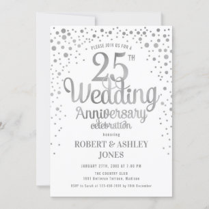 Invitation 25e anniversaire Mariage - Argent et blanc