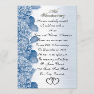 Invitation 25e anniversaire Mariage bleu Hydrangea