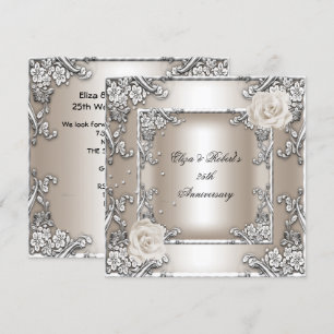 Invitation 25e anniversaire Mariage Cream Rose Silver Party
