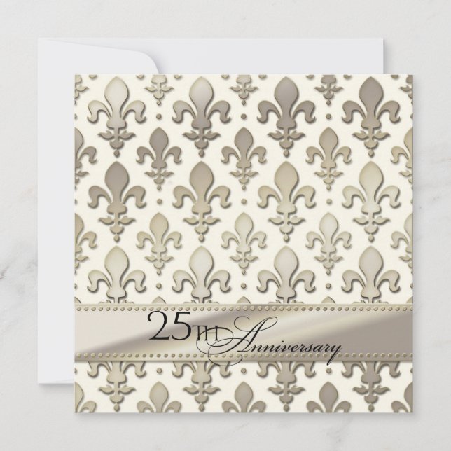 Invitation 25e anniversaire Mariage d'argent, Fleur de Lis (Devant)