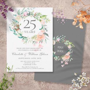 Invitation 25e anniversaire Mariage d'argent Roses Garland