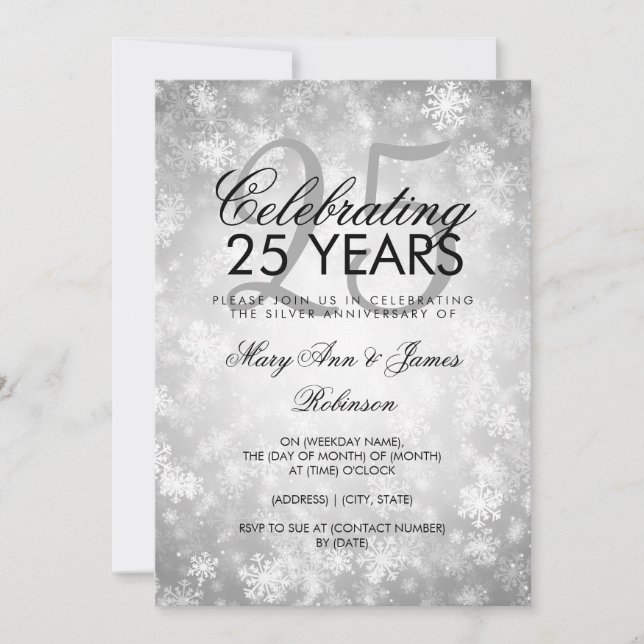 Invitation 25e anniversaire Mariage hiver Wonderland Argent (Devant)