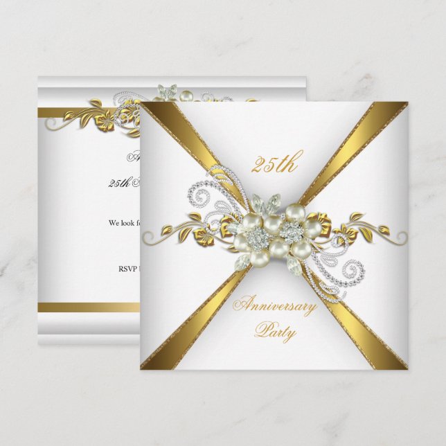Invitation 25e anniversaire Mariage Pearl Gold Silver (Devant / Derrière)