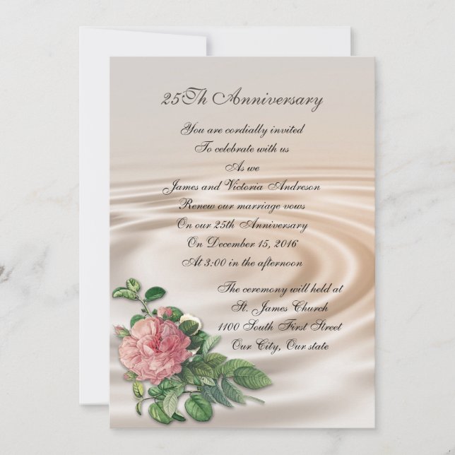 Invitation 25e anniversaire Mariage vow renouvellement rose (Devant)