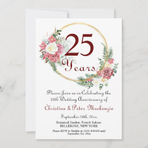 Invitation 25e Mariage d'argent Anniversaire Rose Gold Frame