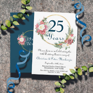 Invitation 25e Mariage d'argent Anniversaire Rose Gold Frame