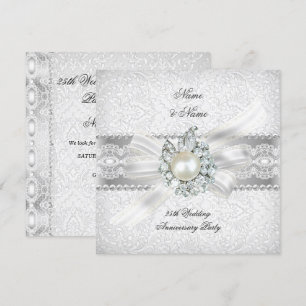 Invitation 25e Mariage du parti Silver Anniversaire Lace Pear