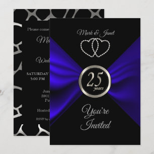 Invitation 25e Noces d'argent avec Satin Bleu