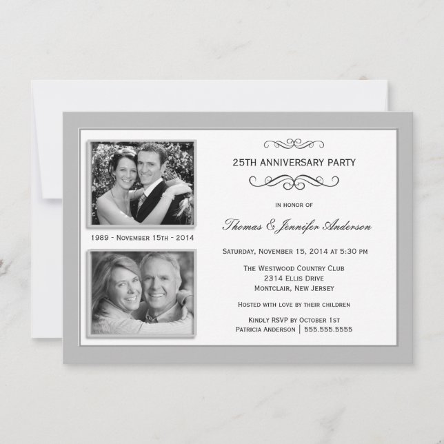 Invitation 25e Photo de l'anniversaire d'argent Passé & Prése (Devant)