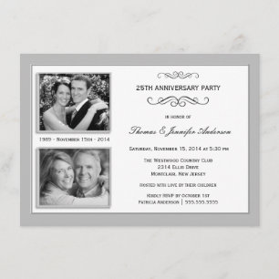 Invitation 25e Photo du passé et du présent pour l'anniversai
