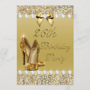 Invitation 26e Anniversaire Classy Talons d'or Séquins Diaman