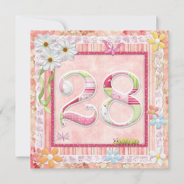 Invitation 28e anniversaire style scrapbooking (Devant)