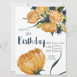 Invitation 28E Anniversaire Unique Fleurs de tulipe d'aquarel