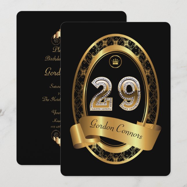 Invitation 29e, femme de fête d'anniversaire homme, couleur é (Devant / Derrière)