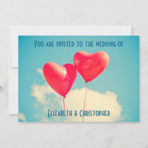 Invitation 2 ballons en forme de cœur rouge vif Mariage
