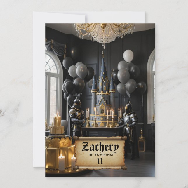 Invitation *~* 2 Chevaliers AP88 Château Moyen Thème Annivers (Devant)