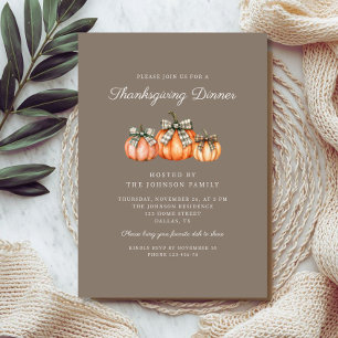 Invitation 2 Citrouilles Orange Rustiques Dîner de Thanksgivi