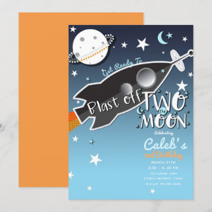 Invitation 2 Deux Fusée Spatiale Vers La Lune Fête d'annivers