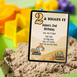 Invitation 2 & Diggin It, Construction Vehicle 2nd Birthday