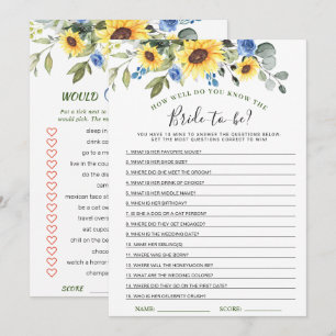 Invitation 2 Jeux de Fête des mariées Sunflower Eucalyptus Ca