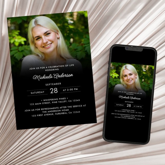 Invitation 2-Photo Célébration de la vie / Funérailles / Mémo (Créateur téléchargé)