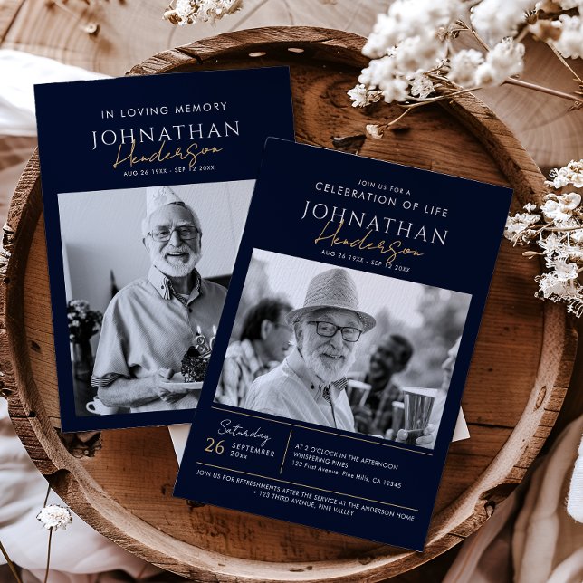 Invitation 2-Photo Célébration de la vie / Funérailles / Mémo (Créateur téléchargé)