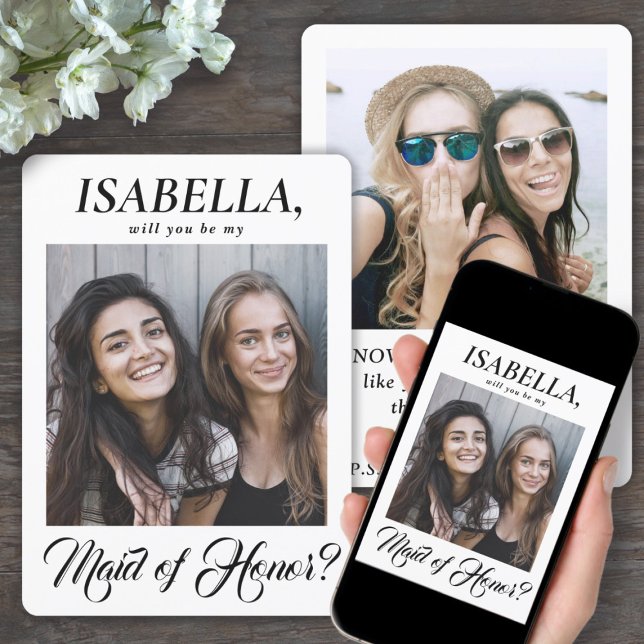 Invitation 2 Photo Élégante Calligraphie Maid of Honor Propos (Créateur téléchargé)
