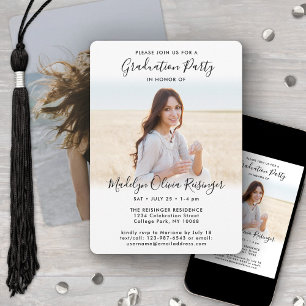 Invitation 2 Photo Graduation Party Simple Noir Blanc Script