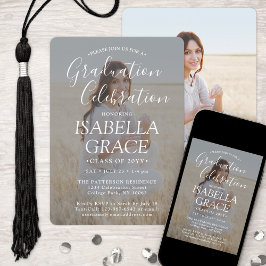 Invitation 2 Photo Graduation Party Simple Texte blanc superp