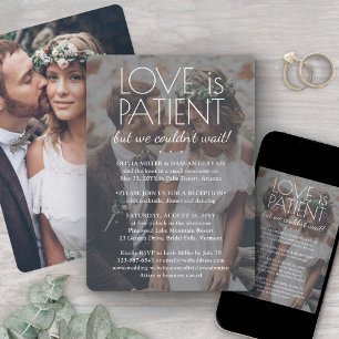 Invitation 2 Photo Love is Patient Wedding Reception White