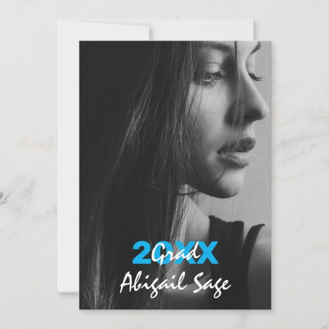 Invitation 2 Photo Moderne Moderne Bleu et Blanc Graduation (Devant)