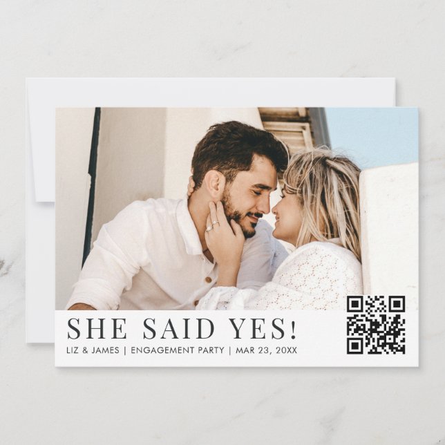 Invitation 2 Photo QR Code Modern Engagement Party (Devant)
