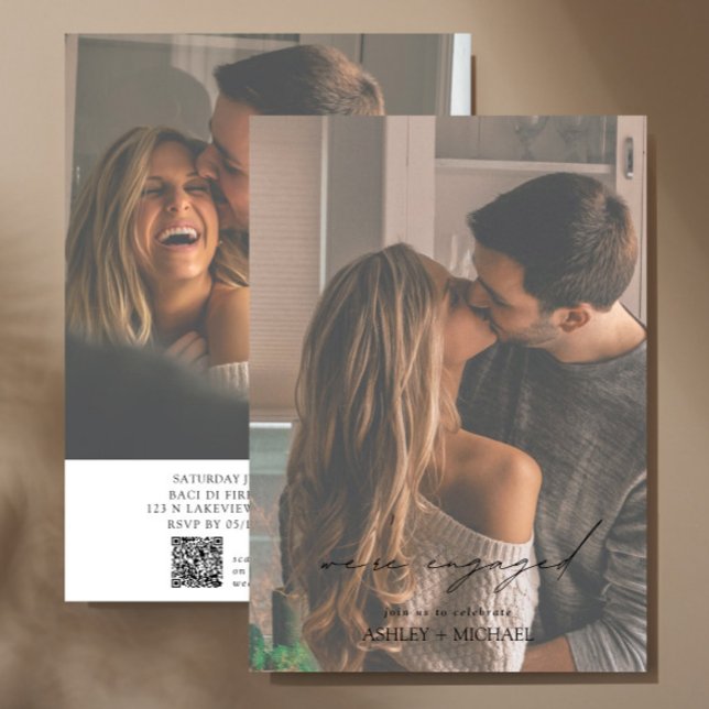 Invitation 2 Photo QR Code Script Partie d'engagement (Easily personalize this engagement party invite with your photos and deets!)