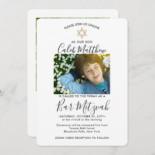 Invitation 2 Photo Virtual Zoom Bar Mitzvah Modern Livestream