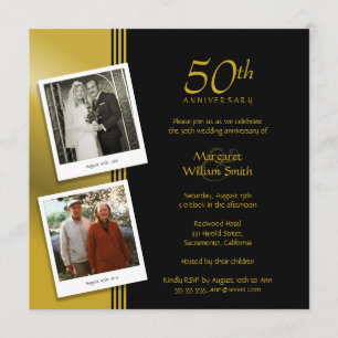 Invitation 2 Photos Golden 50th Mariage Anniversary Party