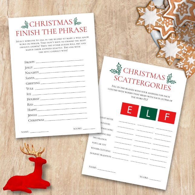 Invitation 2 Printable Christmas Games Scattegories Card (Front and back view)