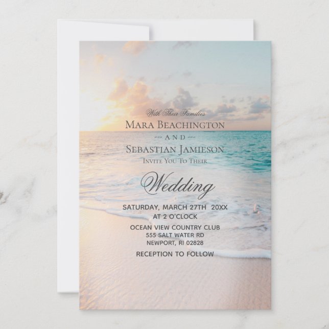 Invitation *~* 2 - Sunrise Pastel Beach Sunset Mariage (Devant)