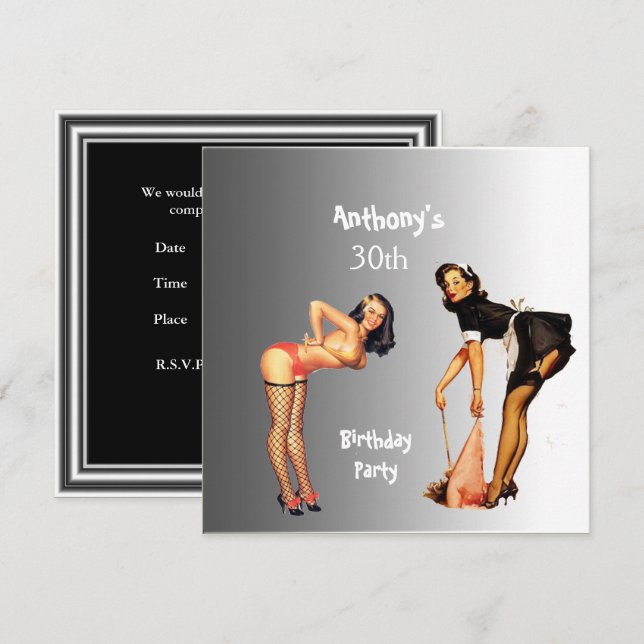 Invitation 2 White Pin-up Girls Birthday Party (Devant / Derrière)