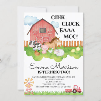Invitation 2E Anniversaire Animaux de ferme fête d'anniversai
