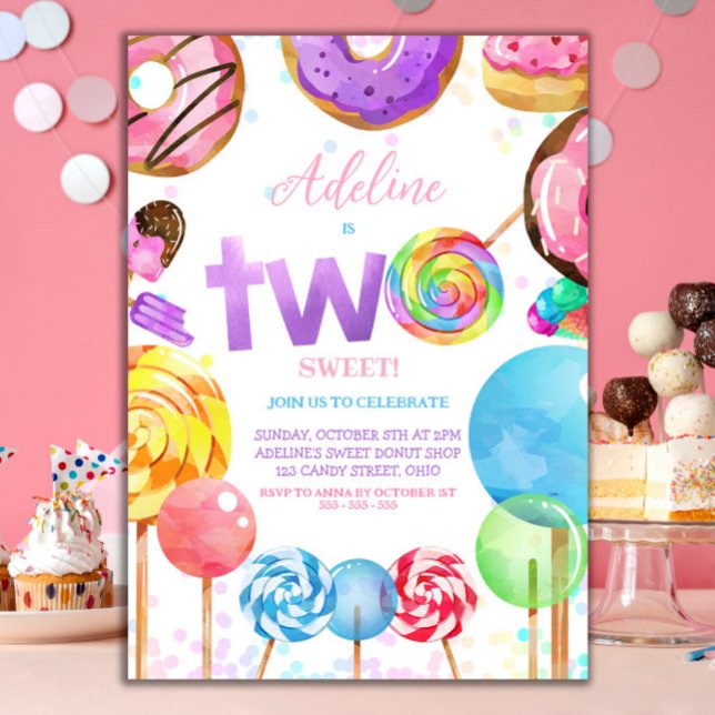 Invitation 2e anniversaire Candyland Lollypop Sweets Candy Cu (Two Sweet 2nd Birthday party Candyland themed )