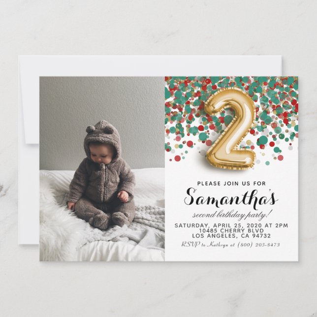 Invitation 2e anniversaire Confetti Portrait (Devant)