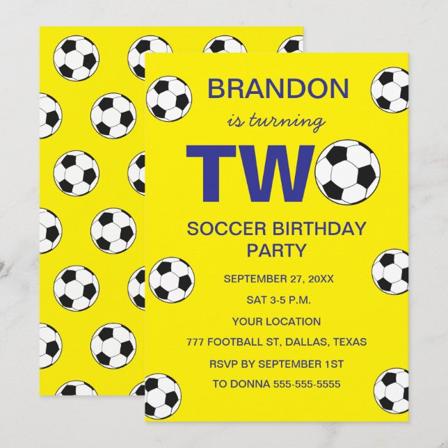 Invitation 2e anniversaire de la fête de football Jaune garço (Devant / Derrière)