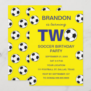 Invitation 2e anniversaire de la fête de football Jaune garço