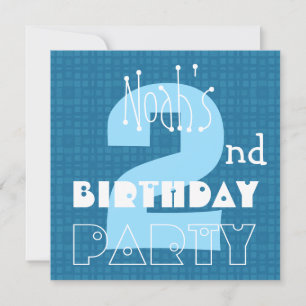 Invitation 2e anniversaire de l'enfant Bleu blanc de deux ans