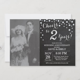 Invitation 2e anniversaire de mariage tableau noir argent
