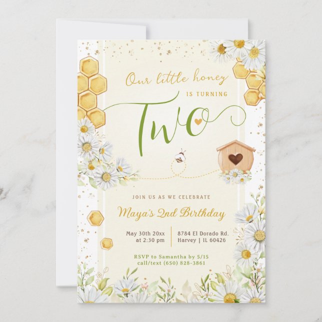 Invitation 2e anniversaire Little Honey Sweety Bee Girl's Sec (Devant)