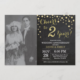 Invitation 2e anniversaire Mariage Chalkboard noir et or