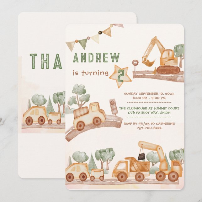 Invitation 2e anniversaire personnalisé pour garçon (Devant / Derrière)