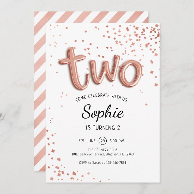 Invitation 2e anniversaire - Rose Gold White (Devant / Derrière)