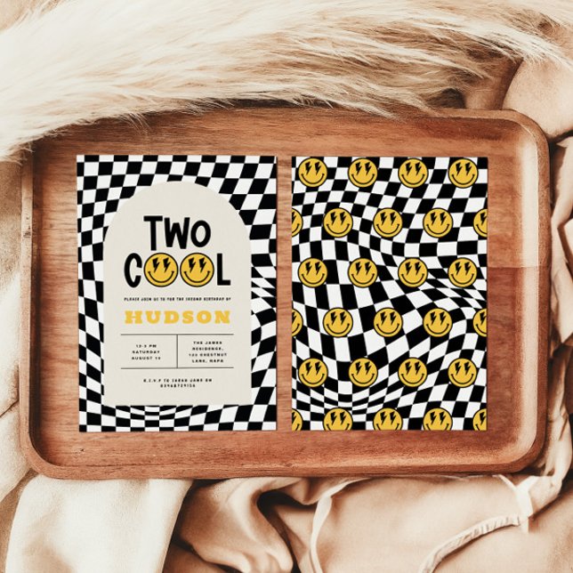 Invitation 2e anniversaire sourire visage rétro noir blanc su (Créateur téléchargé)